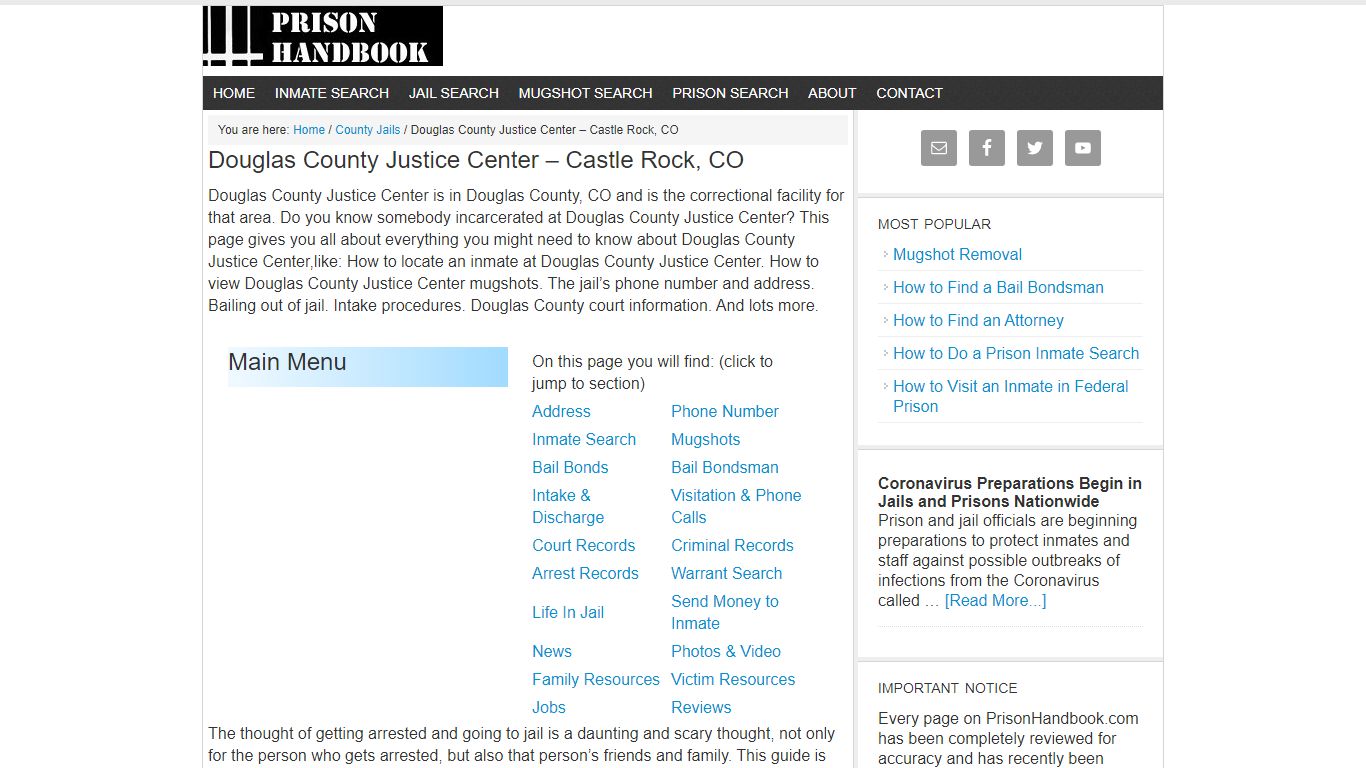 Douglas County Justice Center – Castle Rock, CO - Prison Handbook