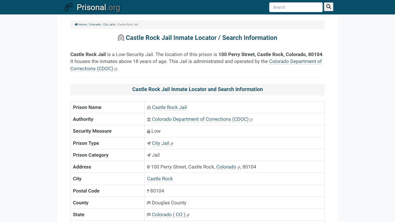 Castle Rock Jail-Inmate Locator/Search Info, Phone, Fax, Email ...